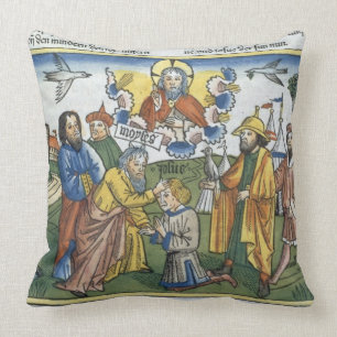 Numbers 27 18-23 Moses lays his hand upon Joshua, Throw Pillow