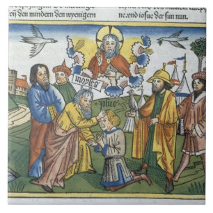 Numbers 27 18-23 Moses lays his hand upon Joshua, Tile