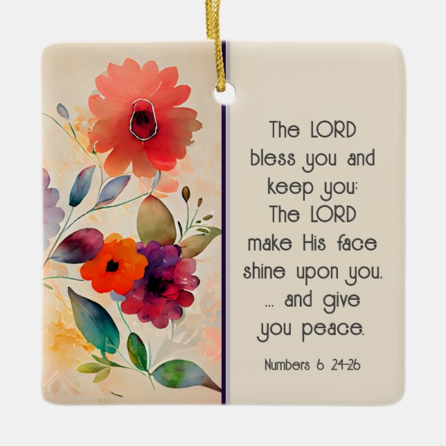 Numbers 6 24-26 Lord Bless You Floral Christmas Ceramic Ornament (Front)