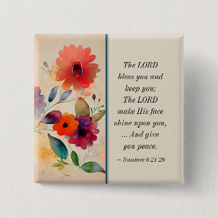 Numbers 6 24-26 Lord Bless You Floral Watercolor 2 Inch Square Button