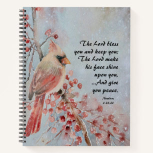 Numbers 6 24-26 Lord Bless You Red Bird & Berries Notebook