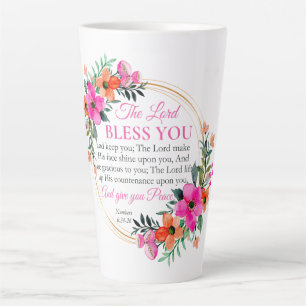 Numbers 6:24-26 Pink Floral Wreath Christian Latte Mug