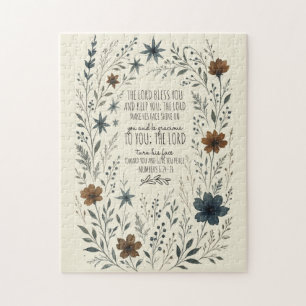 Numbers 6:24–26 Priestly Blessing Vintage Floral Jigsaw Puzzle