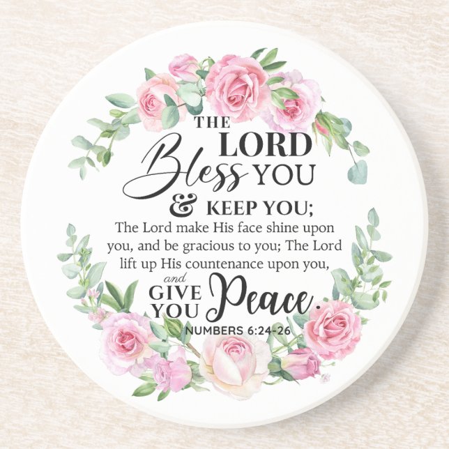 Numbers 6:24-26 The Lord Bless you Bible Rose Coaster (Front)