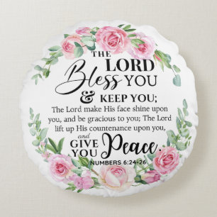 Numbers 6:24-26 The Lord Bless you Bible Rose Round Pillow