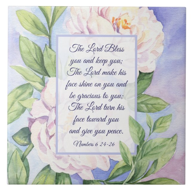 Numbers 6 24-26 The Lord Bless You Flowers Tile (Front)
