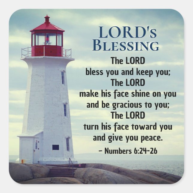 Numbers 6 24-26 The Lord Bless You, Lighthouse Square Sticker (Front)