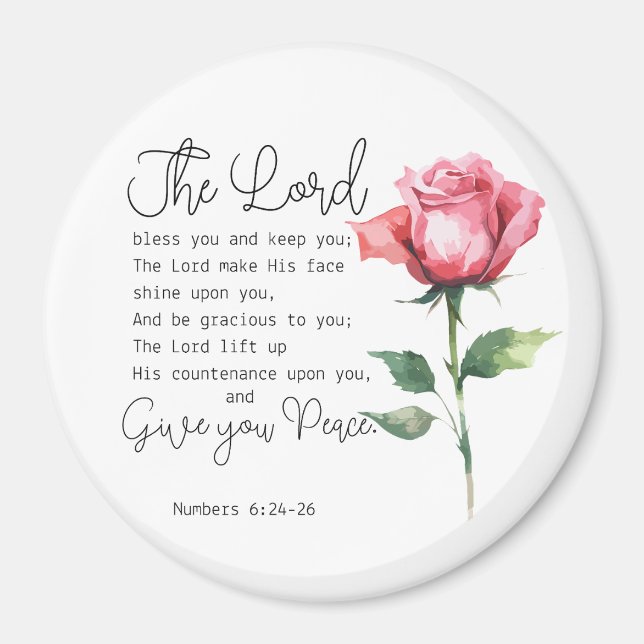 Numbers 6:24-26 The Lord Bless you Rose Flower Magnet (Front)
