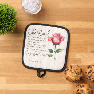 Numbers 6:24-26 The Lord Bless you Rose Flower Pot Holder