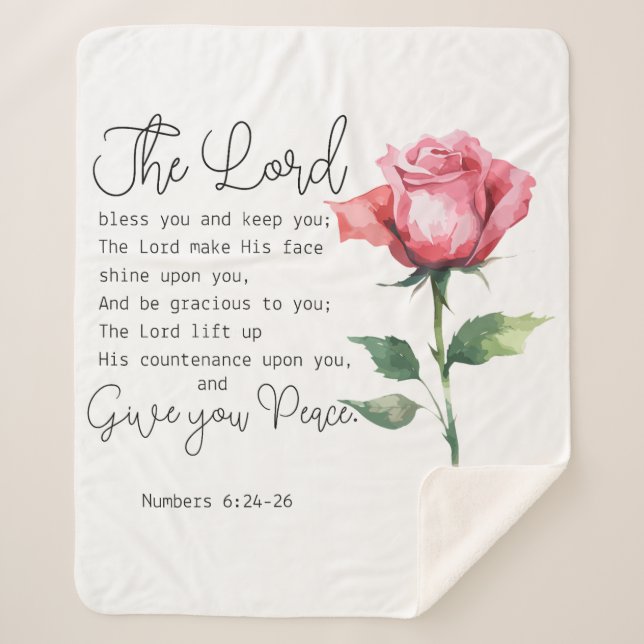 Numbers 6:24-26 The Lord Bless you Rose Flower Sherpa Blanket (Front)