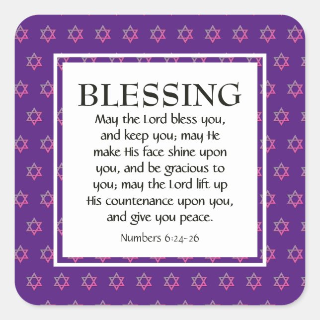 Numbers 6:24-26 THE LORD BLESS YOU Star of David Square Sticker (Front)