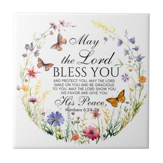 Numbers 6:24-26 The Lord Bless you Wildflower Tile (Front)