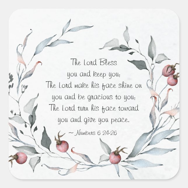Numbers 6:24-26 The Lord Bless You Winter Floral Square Sticker (Front)