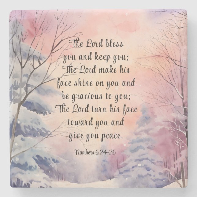 Numbers 6 Lord Bless You Bible Verse Winter Pine  Stone Coaster (Front)