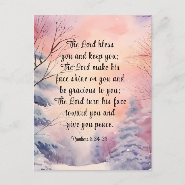 Numbers 6 Lord Bless You Bible Verse Winter Scene Postcard (Front)
