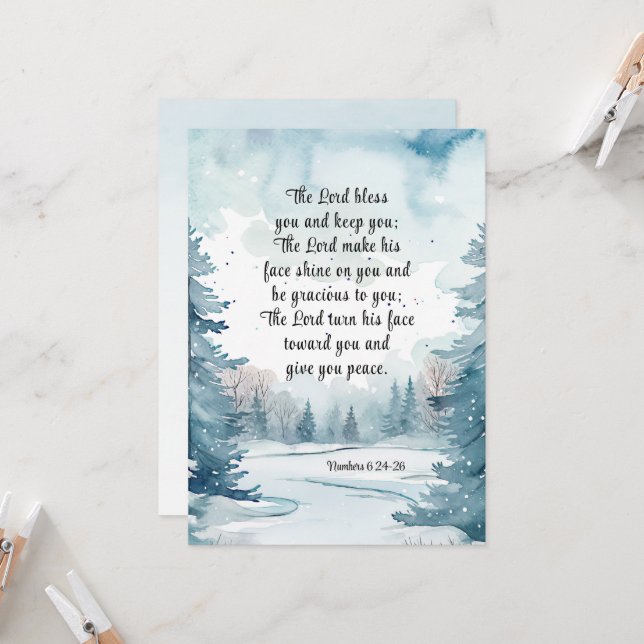 Numbers 6 Lord Bless You Bible Winter Flat Card (Front/Back In Situ)