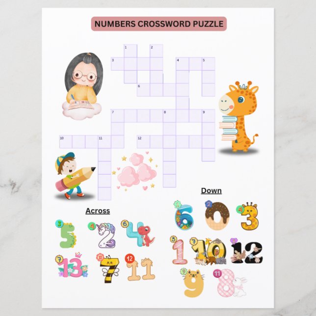 Numbers Crossword Puzzle for Kids Fun Learning (Front)