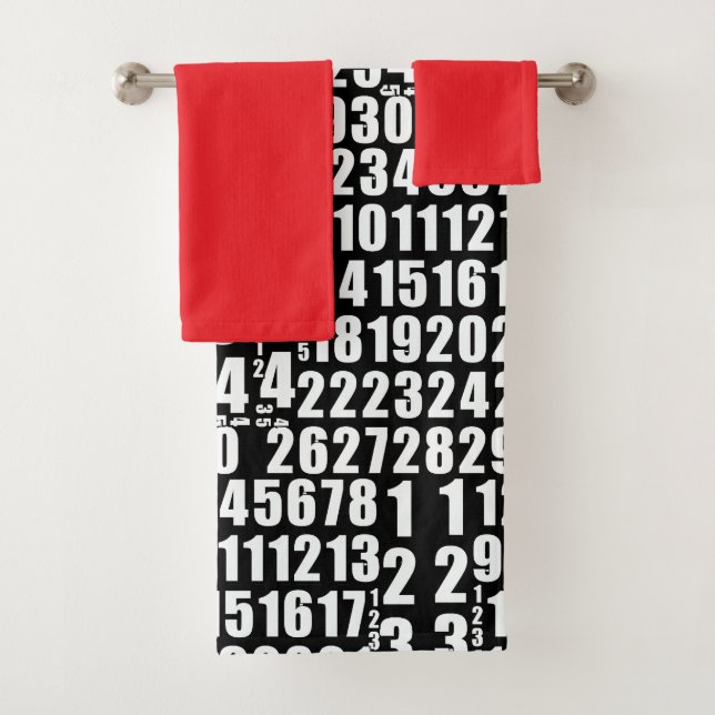 Numbers Kids Black Red      Bath Towel Set (Insitu)