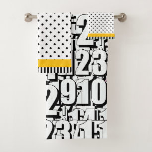 Numbers Kids Black White Dots Yellow Bath Towel Set