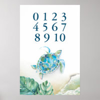 Numbers Kids Posters Tropical Sea Turtle