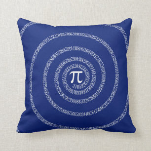 Numbers Spiral for Pi on Navy Blue Throw Pillow