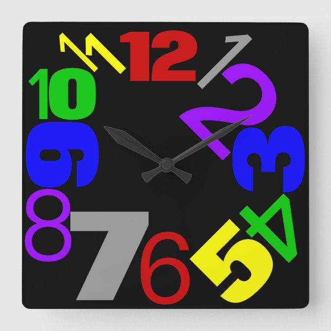 ~Numbers~ WALL CLOCK, MULTICOLORED, CUSTOMIZE! Square Wall Clock (Front)