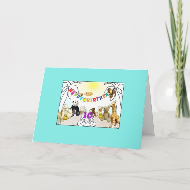 Numeral 10 Candle Animals Birthday Card (Front)