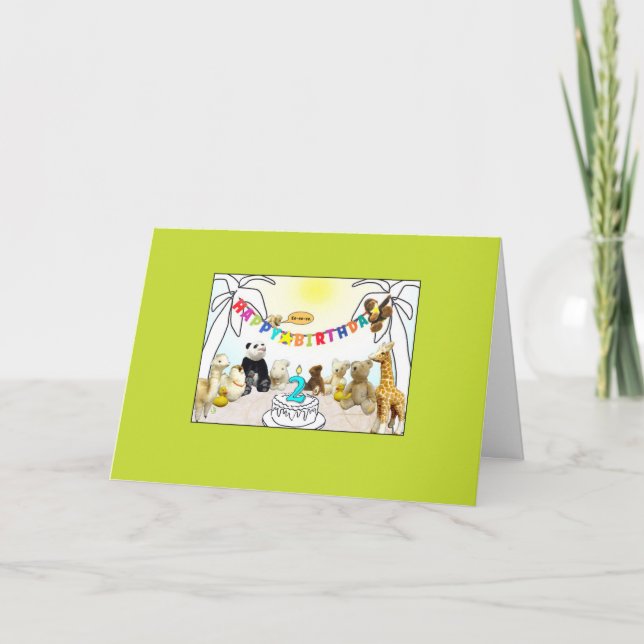 Numeral 2 Candle Animals Birthday Card (Front)