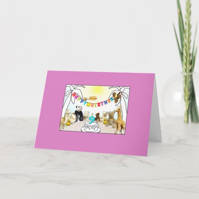 Numeral 9 Candle Animals Birthday Card (Front)