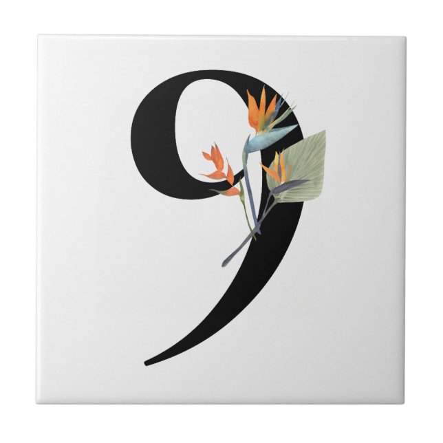 Numeral 9 Tropical Flowers Ceramic Tile (Front)