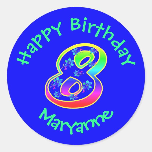 Numéro 8 Stickers Fleurs d'anniversaire (Devant)