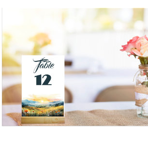 Numéro de la table de coucher du soleil de montagn