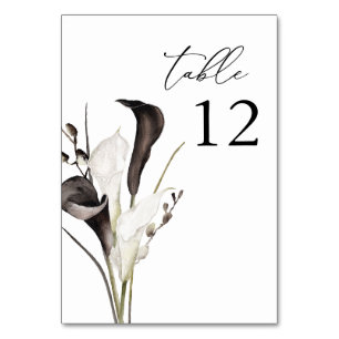 Numéro de la table florale noire et blanche
