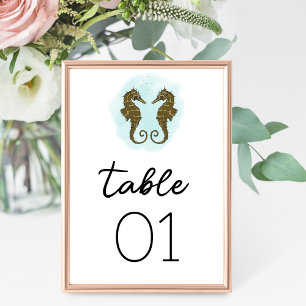 Numéro de la table Mariage de l'hippocampe aquarel