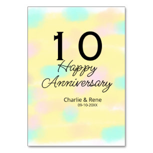 Numéro De Table 10 ans anniversaire de mariage jaune pastel nom ré