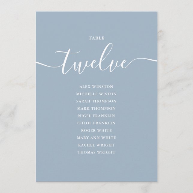 Numéro de table 12 Graphique de placement en écrit (Devant)