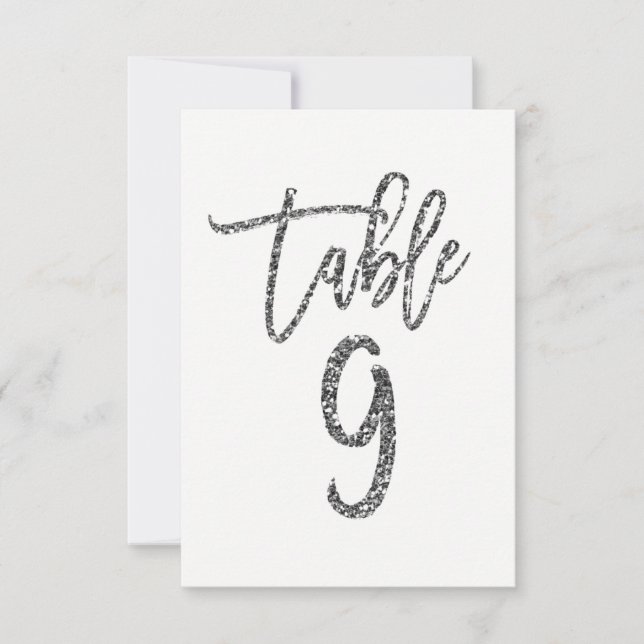 Numéro de table 9 à paillettes argentées écriture  (Devant)