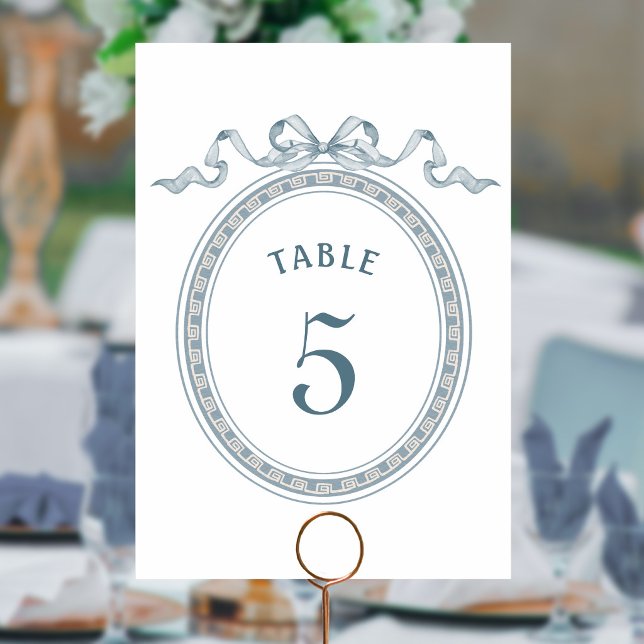 Numéro de table à cadre grec à nœud bleu poussiére (Créateur téléchargé)