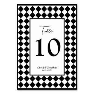 Numéro De Table à damiers simple moderne noir blanc Mariage