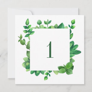 Numéro de table à feuillage vert. Mariage verdure