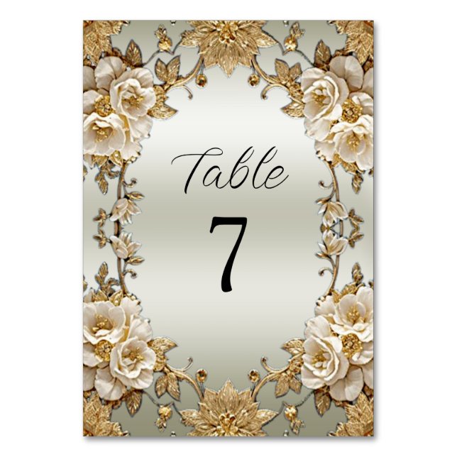 Numéro de table à fleurs blanches ornées dorées (Par défaut)