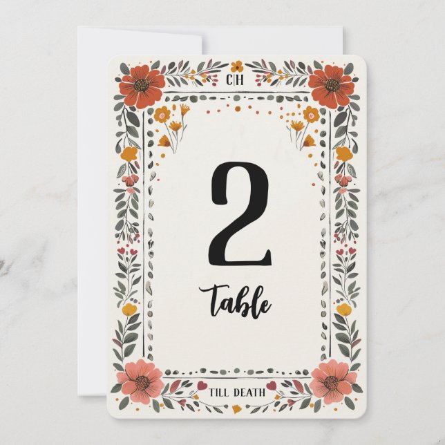 Numéro de table à impression florale (Devant)