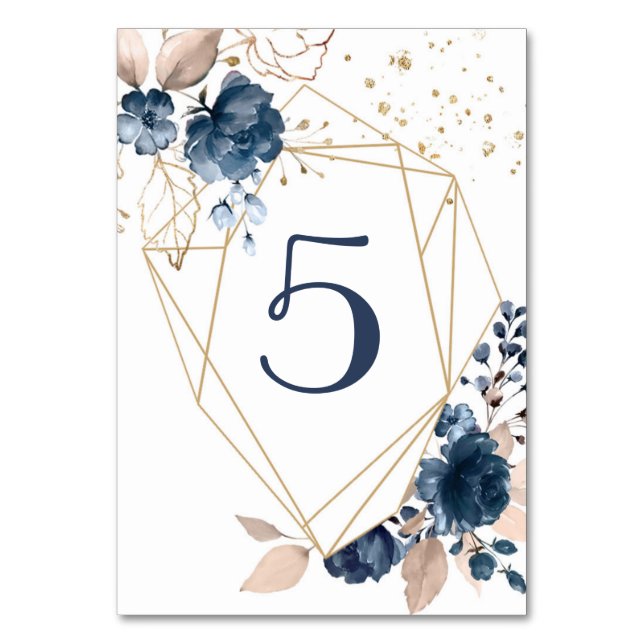 Numéro de table à l'aquarelle bleu marine florale  (Par défaut)