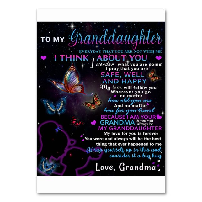 Numéro De Table À ma petite-fille Papillons Idée cadeau d'annivers (Par défaut)