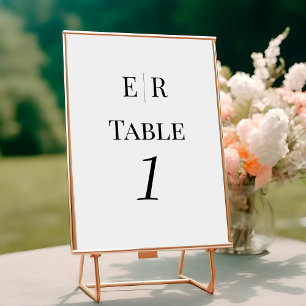Numéro de table à monogramme noir et blanc minimal
