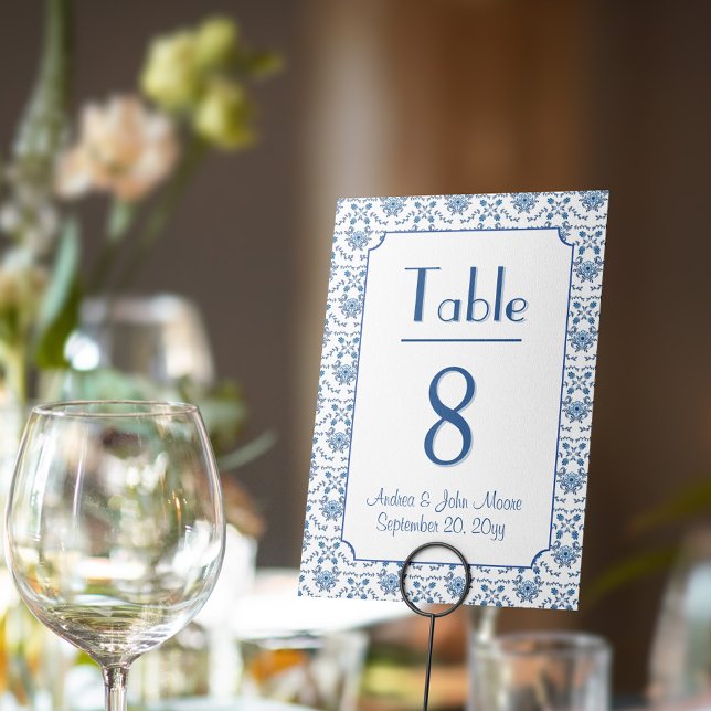Numéro de table à motif bleu de Delft en style chi (Créateur téléchargé)