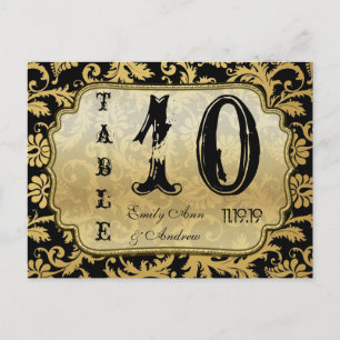 Numéro de table à tourbillons de damas noir et or