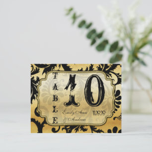 Numéro de table à tourbillons en damas noir et or