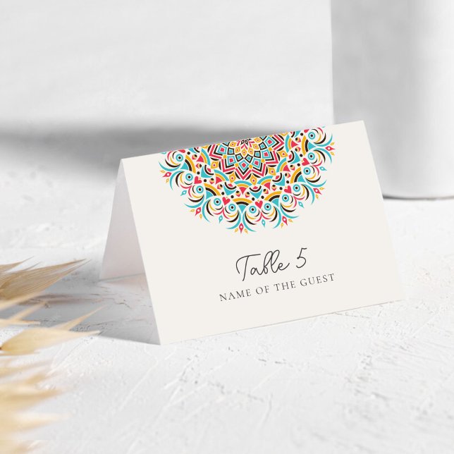 Numéro De Table Abstract Floral Mandala Wedding Place Card (Créateur téléchargé)