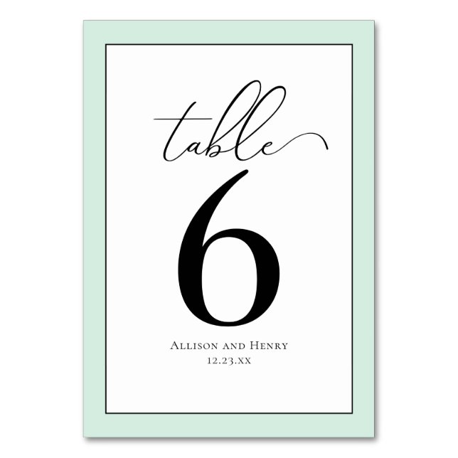 Numéro De Table Accueil Mariage Vert Menthe Classique (Par défaut)